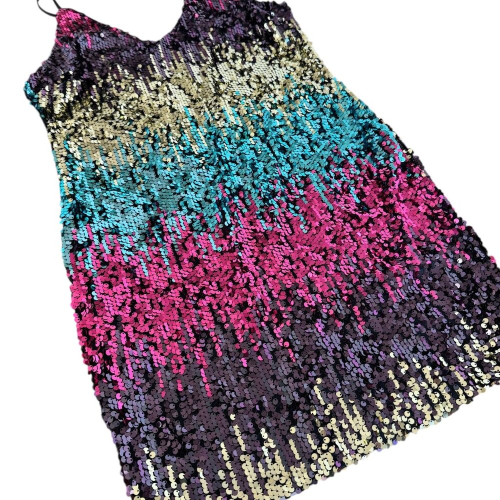 Sequin Ombre Mini Dress in Pink, Teal & Gold